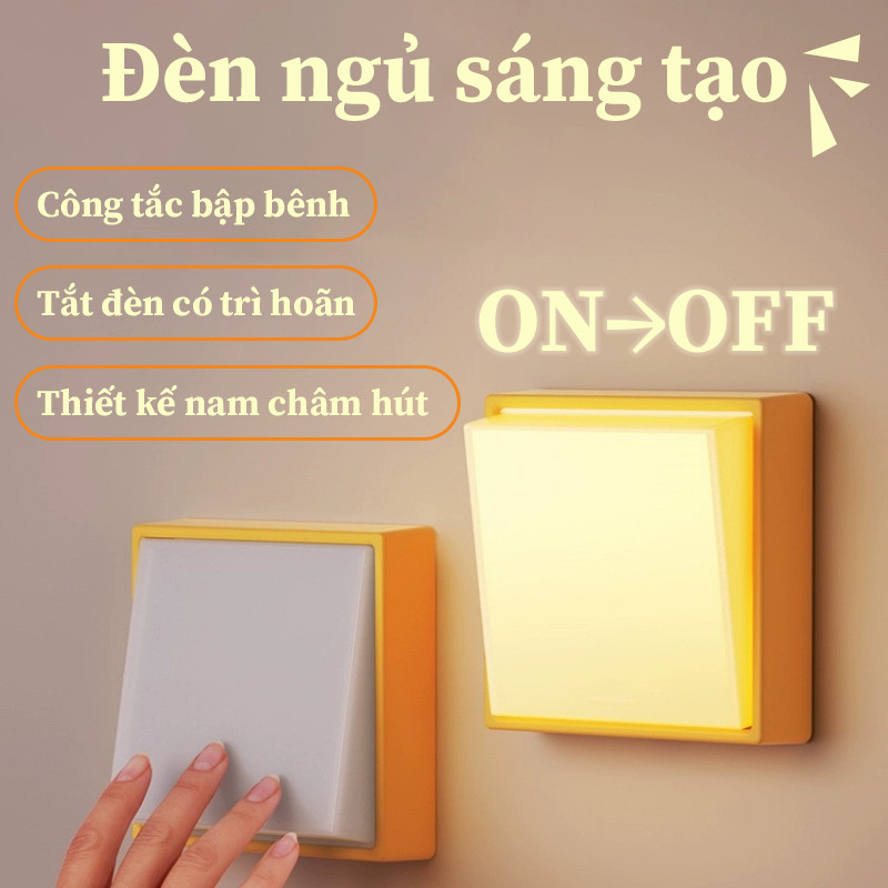 Đèn Công Tắc Ánh Sáng Vàng - Đèn Ngủ Decor Thiết Kế Nam Châm Dán Tường, Hẹn Giờ Tắt, Sạc USB Type C
