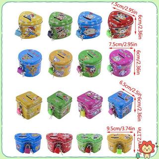 Hoạt Hình Dễ Thương Vuông Thiếc Kim Loại Heo Đất Tiết Kiệm Tiền Đồng Xu Hộp Tiền Đồ Chơi Trẻ Em Trẻ Em Quà Tặng Sinh Nhật 4 Màu Có Lo / Chìa Khóa Không