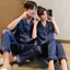 Một Mảnh Mùa Xuân Thu Ngắn Tay Bộ Đồ Ngủ Cặp Đôi Nam Nữ Băng Lụa Màu Trơn Giả Lụa Có Thể Mặc Bên Ngoài