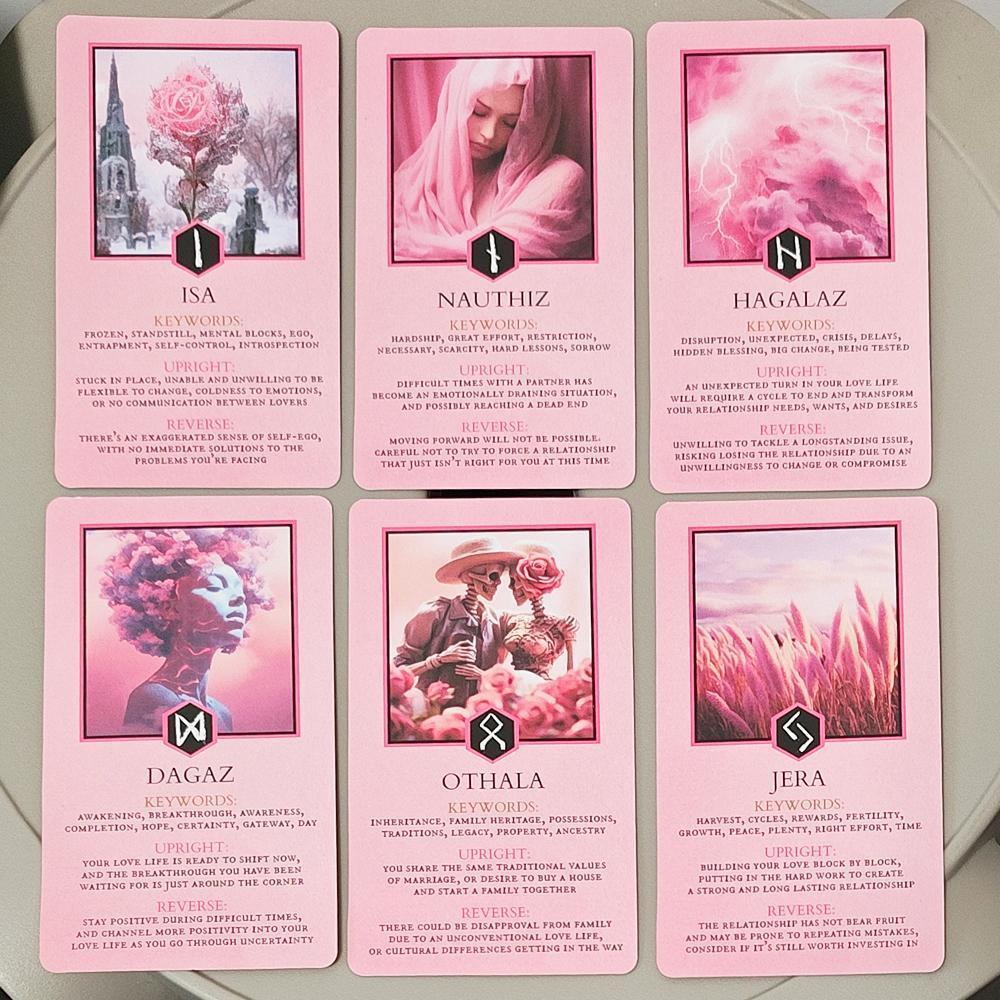 Love Runes Deck Pink Oracle Cards để hướng dẫn mối quan hệ & bói toán 10.3 X 6cm Elder Futhark Rune Ý nghĩa saixit2vn