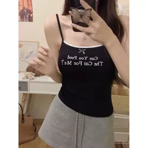 Milyfashion Pure Desire Tấm lót ngực cố định Sling Màu đen In chữ mặc ngoài mùa hè Slim-fit eo hẹp phù hợp với hàng đầu