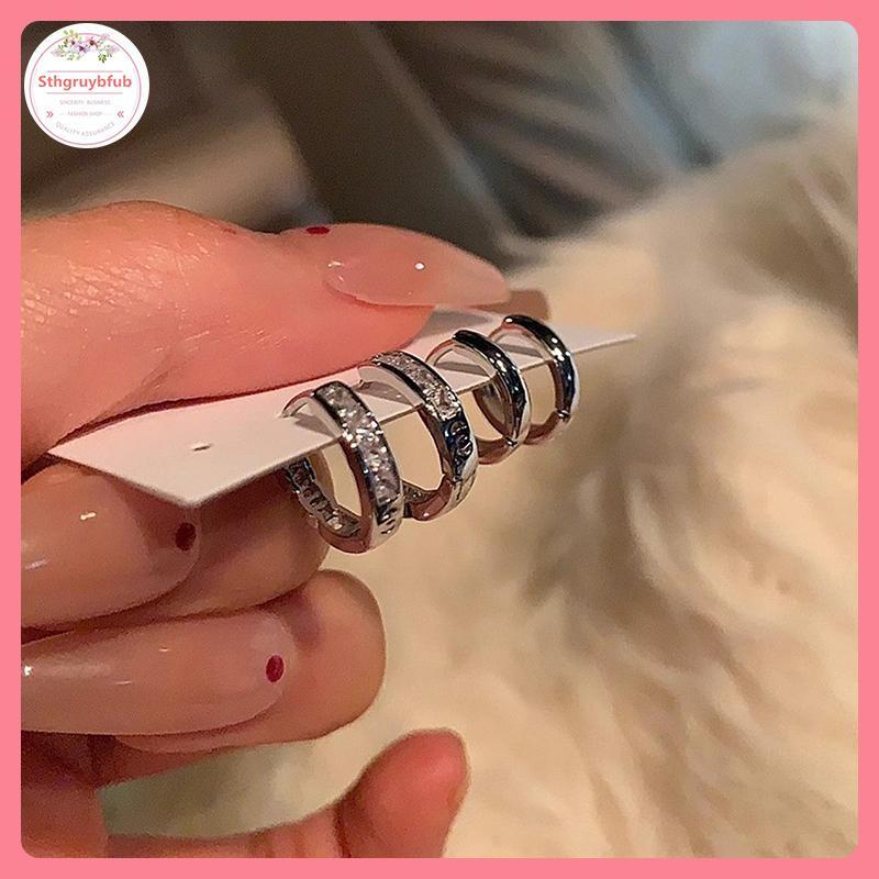 Bộ 4 Cái Bông Tai Vòng Pha Lê Zircon Thẩm Mỹ, Thời Trang Hằng Ngày và Làm Quà Tặng