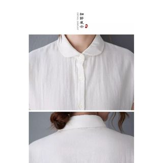 Áo sơ mi nữ dáng rộng, ngắn tay, chất liệu vải lanh cotton