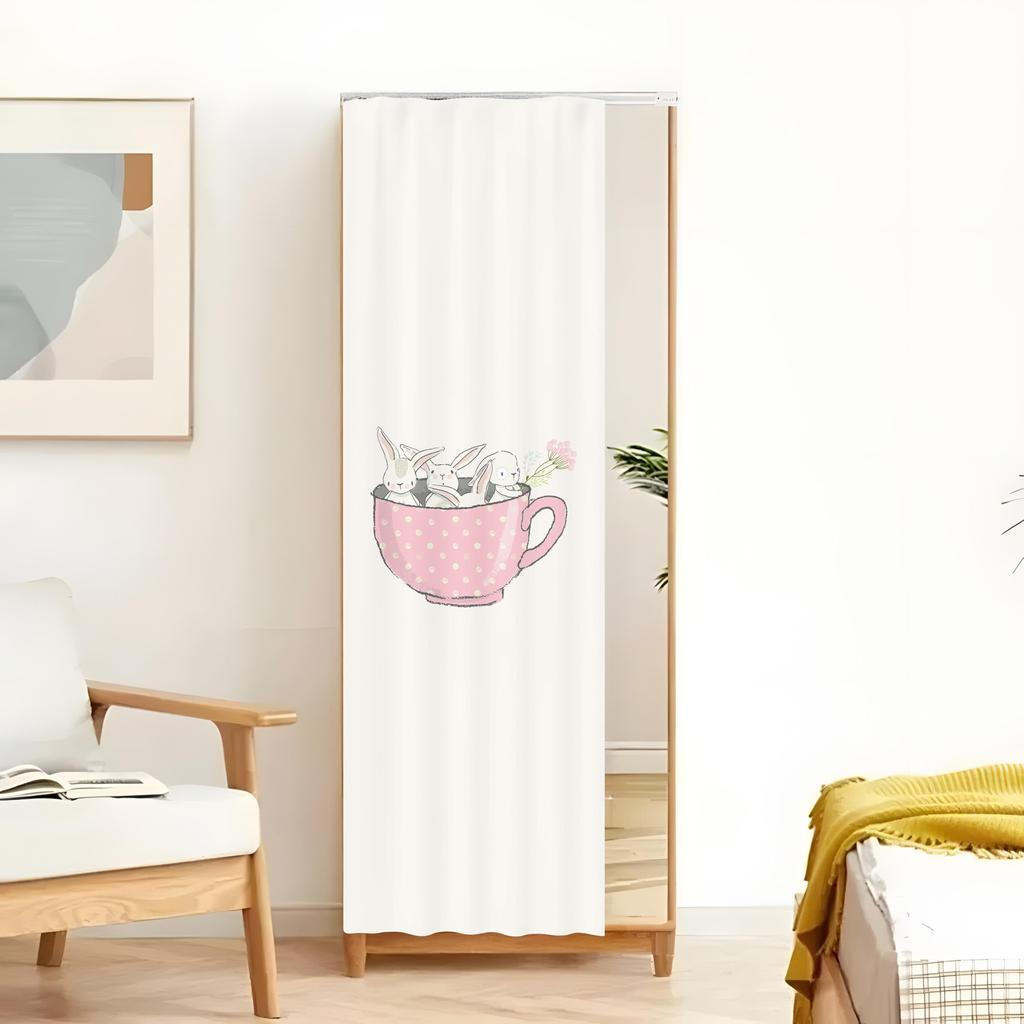 Rèm gương trang trí, Đường đua mượt mà im lặng - Dễ dàng mở / đóng với họa tiết bong bóng hình chú thỏ Teacup nhẹ nhàng, chống bụi cho phòng khách, phòng trẻ em