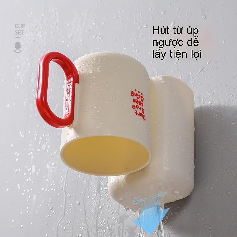 Giá Để Bàn Chải Đánh Răng Treo Tường Không Đục Lỗ, Cốc Nước súc Miệng Từ Tính 2 Trong