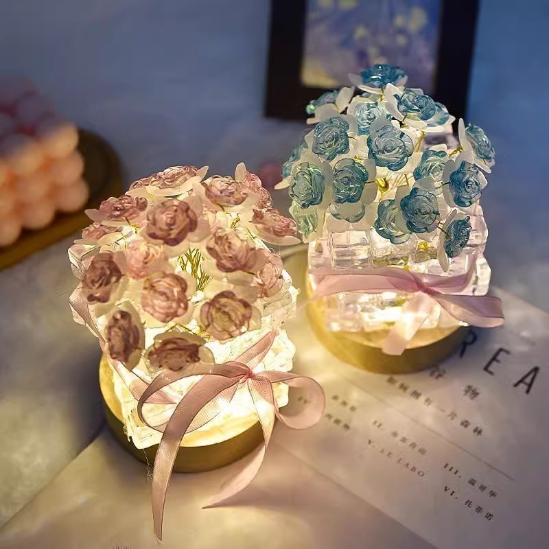 Đèn Hoa Hồng Handmade - Quà Valentine Lãng Mạn Cho Người Yêu, Đèn Ngủ Trang Trí Phòng Ấm Áp
