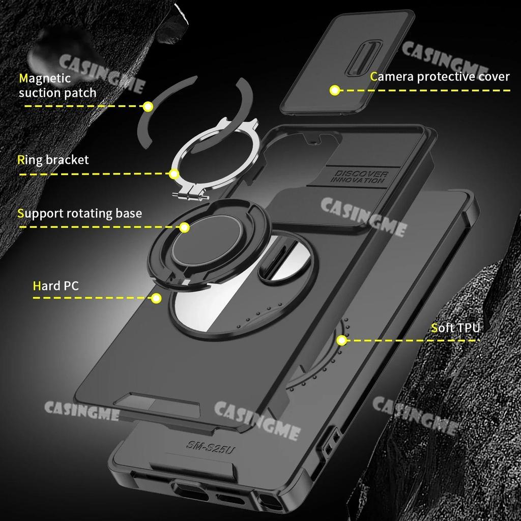 Ốp Điện Thoại Giáp Sang Trọng Cho Samsung Galaxy S26Ultra S26 26S S24 S 26 S25 Plus + Ultra FE 4G 5G Trượt Camera Bảo Vệ Vỏ Từ Giá Đỡ Giáp Chống Sốc Ốp Lưng