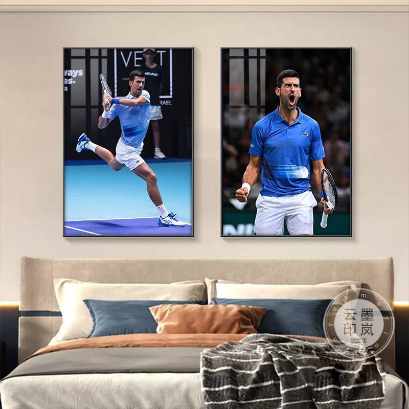Nhà vô địch mở rộng Úc Novak Djokovic Tranh vải, Poster ngôi sao Tennis, Nghệ thuật treo tường cho trang trí nhà phòng khách