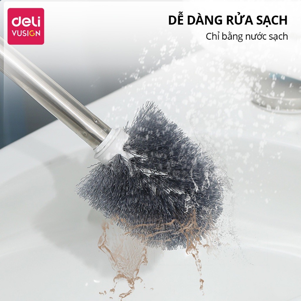 Chổi Cọ Nhà Vệ Sinh Toilet Deli Vusign - Cọ Bồn Cầu Kèm Hộp Đựng Tay Cầm Có Móc Treo