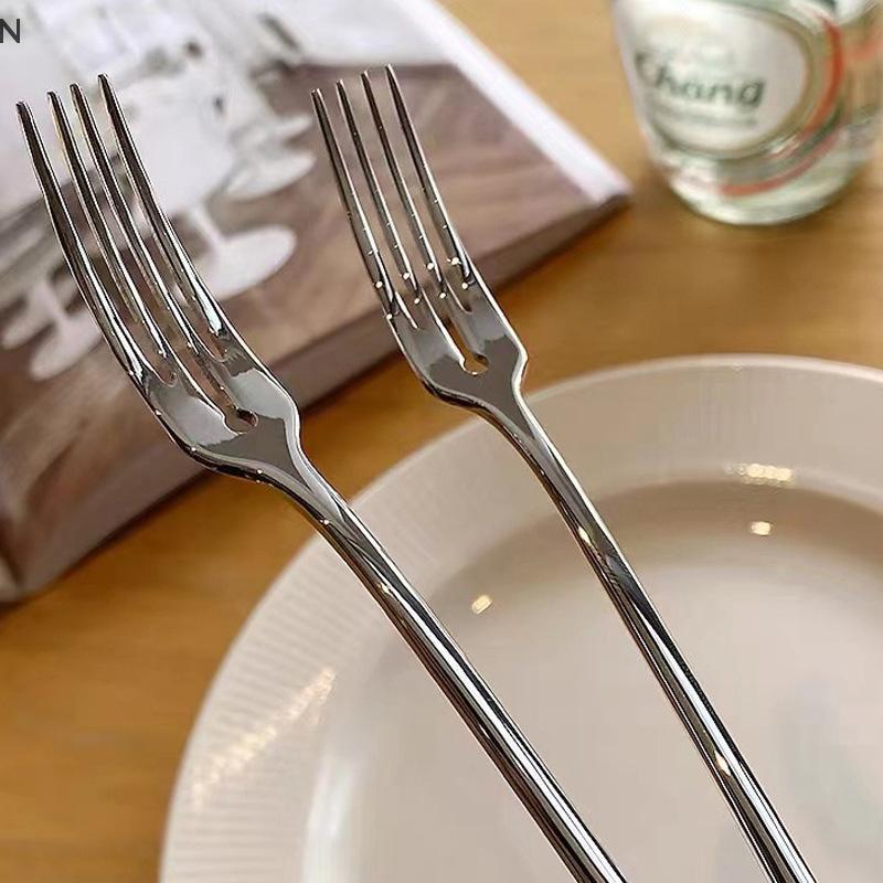 NS Inox Ăn Nĩa Tay Cầm Dài Bàn Dĩa Bộ Dao Kéo Hàn Quốc Bốn Tin Salad Món Tráng Miệng Nĩa Trái Cây Nhà Bếp NS
