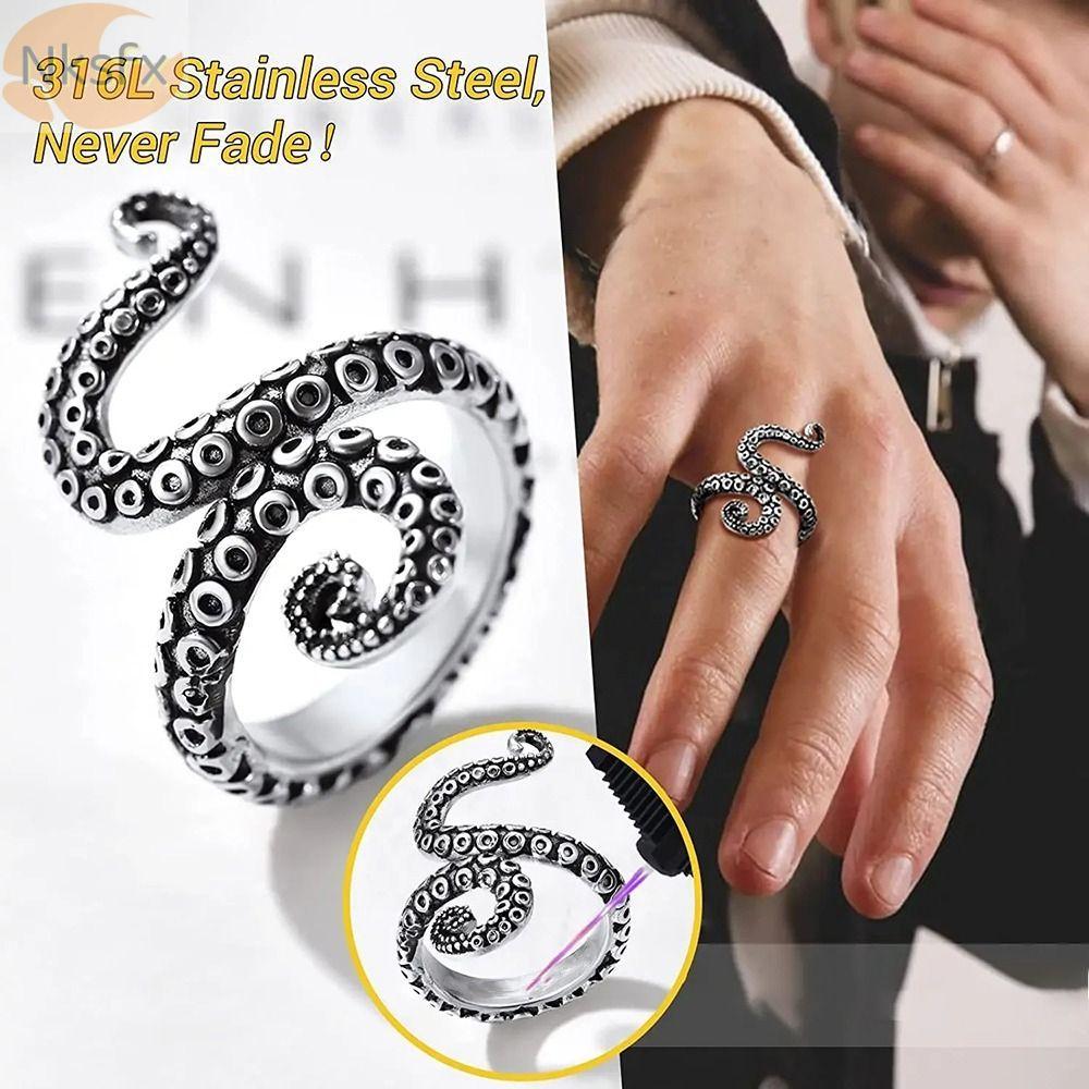 Nhẫn Thimble NKSFX Phong Cách Punk Hình Bạch Tuộc, Thép Không Gỉ Có Thể Điều Chỉnh