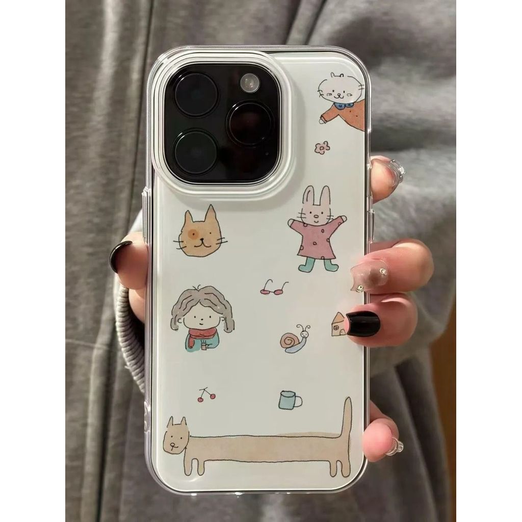 Doodle Girl Animal cho 16 trường hợp iPhone 17Air Double Layer 14 13 11Pro