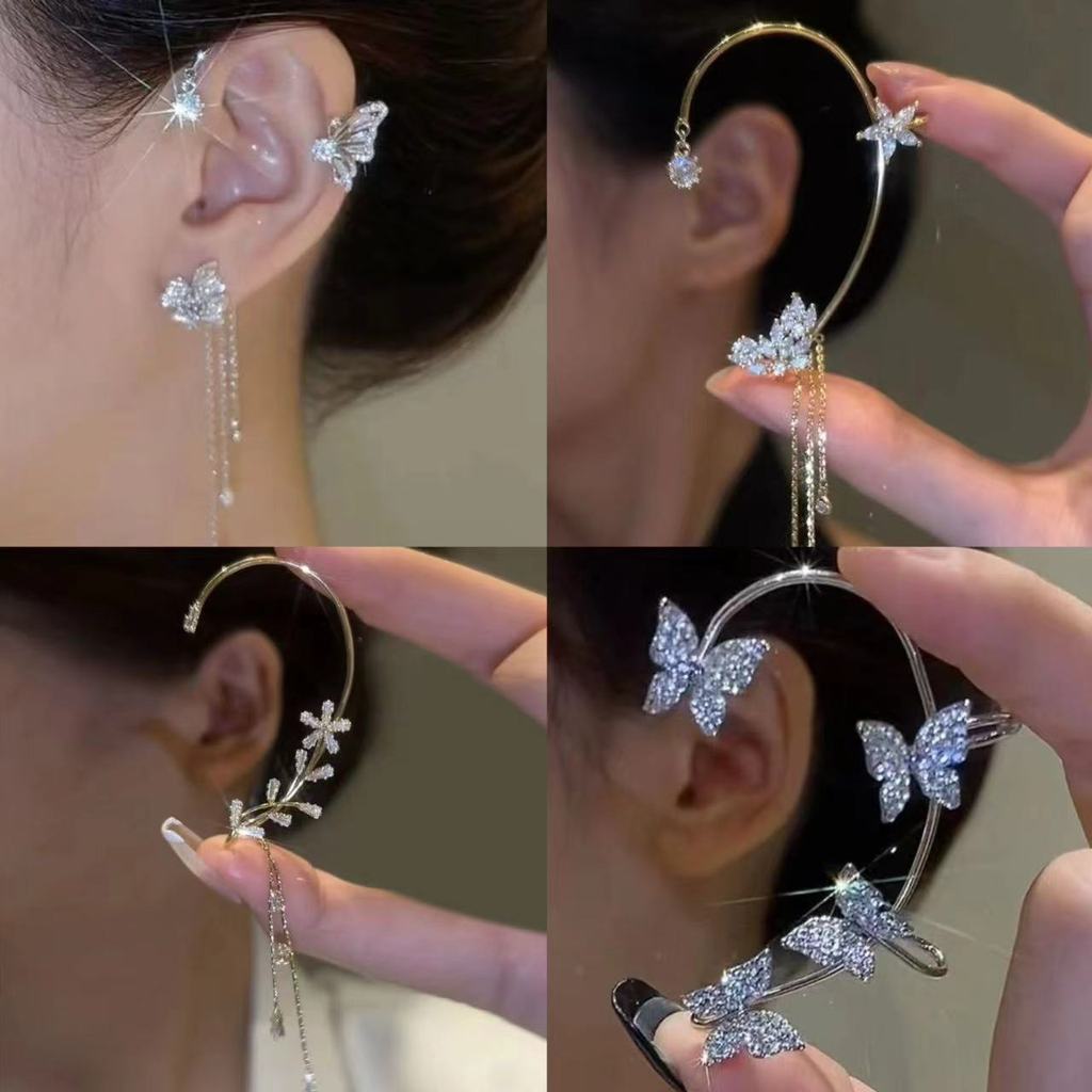 Bông tai và kẹp taiElf bướm dáng dài, không cần đục lỗ, thiết kế nhẹ nhàng sang trọng