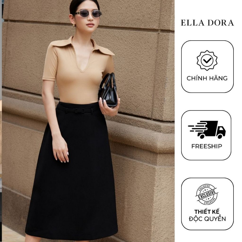 Chân váy nữ ELLA DORA dáng dài chữ A đai eo form gọn thanh lịch sang trọng 2 màu ĐEN/BE [CV186]