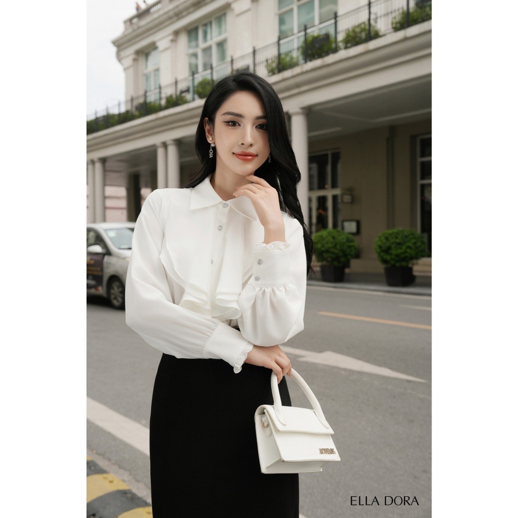 Áo sơ mi nữ ELLA DORA thiết kế phối bèo lụa mềm form suông thanh lịch phong cách công sở [SM114]
