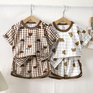 Mùa Hè Trẻ Em Quần Short Tay Ngắn Bộ Đồ Ngủ Kẻ Sọc Hoạt Hình Mỏng Homewear Phù Hợp Với Bé Trai Bé Gái 80-130 Size 5MMZ