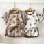 Mùa Hè Trẻ Em Quần Short Tay Ngắn Bộ Đồ Ngủ Kẻ Sọc Hoạt Hình Mỏng Homewear Phù Hợp Với Bé Trai Bé Gái 80-130 Size 5MMZ