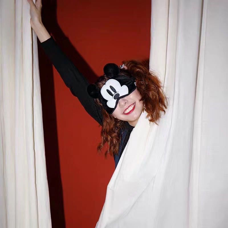 Disney Mặt nạ che mắt Mickey Minnie hoạt hình dễ thương, băng đô tóc 2 trong 1, mặt nạ ngủ công dụng kép