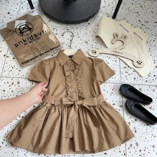 V43-[tomnaukids] Váy xòe phối bèo màu NÂU cột dây cho bé size từ 12-38Kg