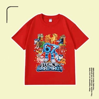 Áo thun nam in hình trò chơi xuyên biên giới Steal a Brainrot #67, kiểu dáng giản dị và thoải mái.
