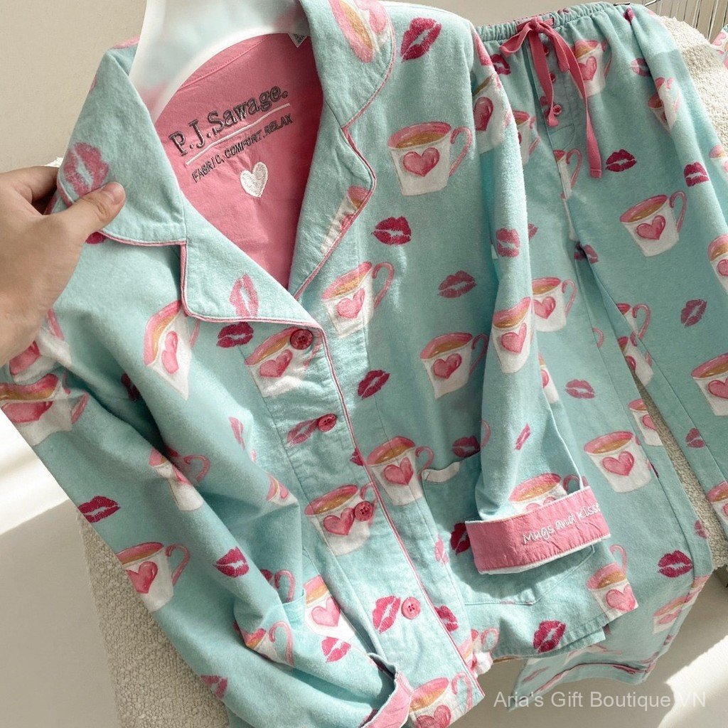 Bộ Đồ Ngủ Thu Đông từ Cotton Nguyên Chất, Phù Hợp Làm Loungewear Thoáng Mát