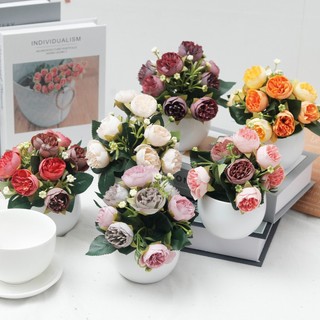 Trà Lụa Nhân Tạo Hoa Hồng Chậu Cây Cảnh Mini Hoa Giả Có Nồi Văn Phòng Nhà Trang Trí Bàn Thẩm Mỹ Phong Cách Bắc Âu Để Bàn Trang Trí Quà Tặng