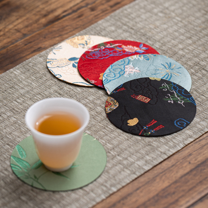 [Set 6 Miếng] Miếng Lót Ly Vải Vân Sa Họa Tiết Hoa Cỏ Á Đông - Đế Lót Ly Sang Trọng Không Phai Màu - Miếng Lót Trang Sức, Phụ Kiện Chụp Ảnh Decor