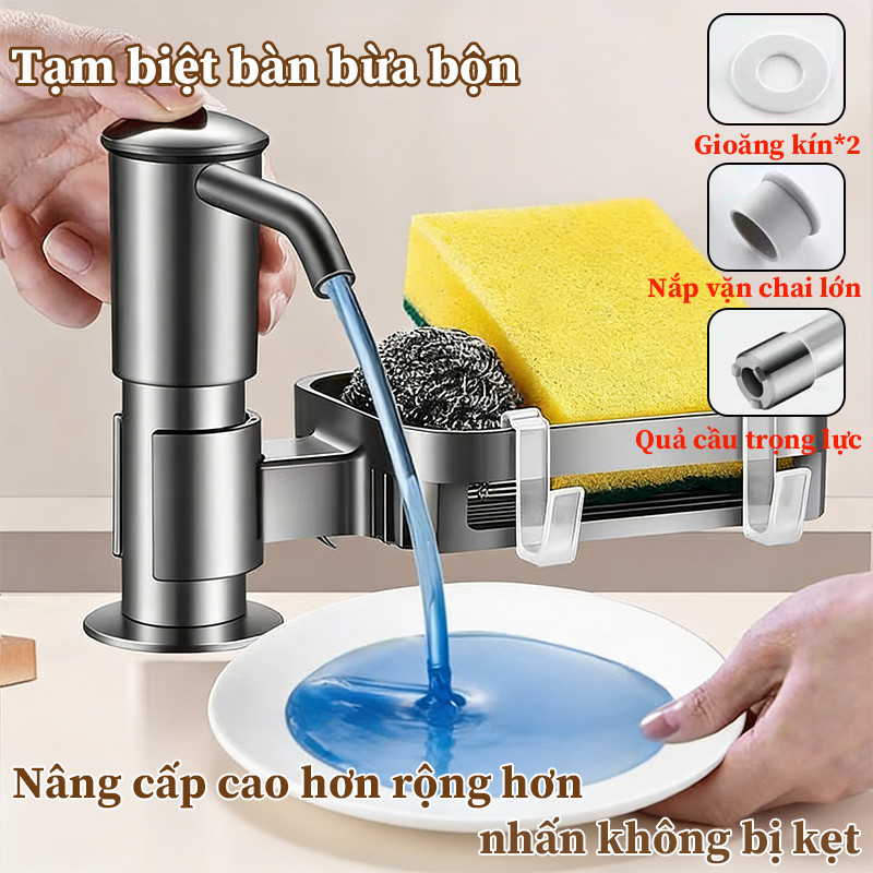 Vòi Bơm Nước Rửa Chén Cao Cấp Kèm Giá Để Đồ - Ống Dẫn Silicon 120cm, Xoay 360° Gắn Bồn Rửa Bát