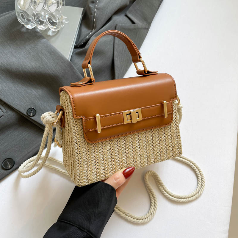 Khóa Xoay Dây Cotton Đeo Vai/Ngang, Túi Hộp Di Động, Túi Rơm