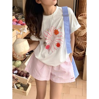 Quần short nữ cạo cao sọc dáng suông rộng mùa hè đi biển thể thao thời trang