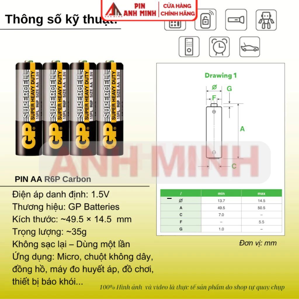 Pin Tiểu 1.5V AA GP Super Heavy Duty - Hộp 40 viên pin 2A cao cấp dùng cho micro, đồng hồ, đồ chơi