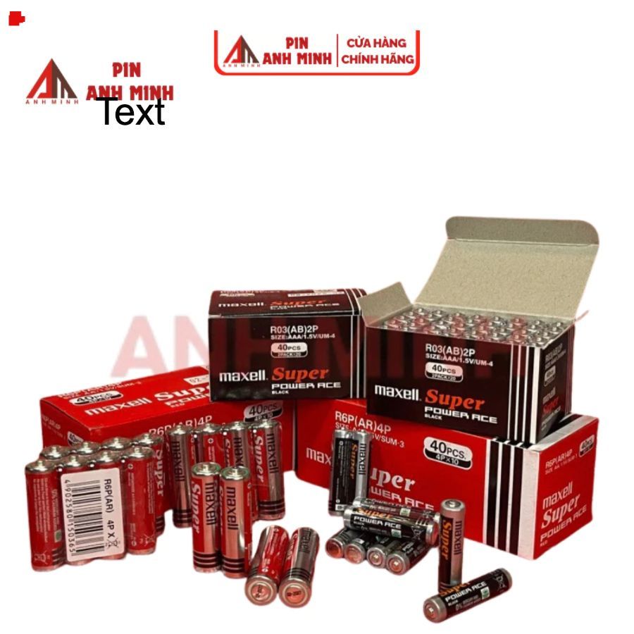 Hộp 40 viên Pin Tiểu AA / 2A  Maxell Super Power Ace / Eveready R6P 1.5V Chất Lượng Cao, Siêu Bền