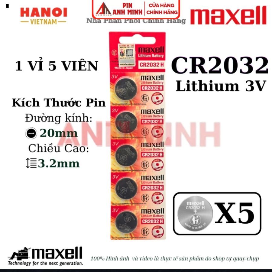 Pin CR2032 Maxell 3V Pin nút áo chất lượng cao cho smartkey, cmos, máy tính, remote.....
