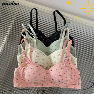 Quần lót liền mạch NICOLOO, Áo ngực hoa gợi cảm ngọt ngào cho bé gái, Áo ngực tăng cường in hoa thoáng khí không dấu vết cho nữ