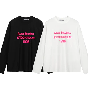 2026 Phong Cách Mới Nhất 5cm Logo Khăn Như Đổ Xô Thêu Unisex Áo Thun Dài Tay Đen Trắng