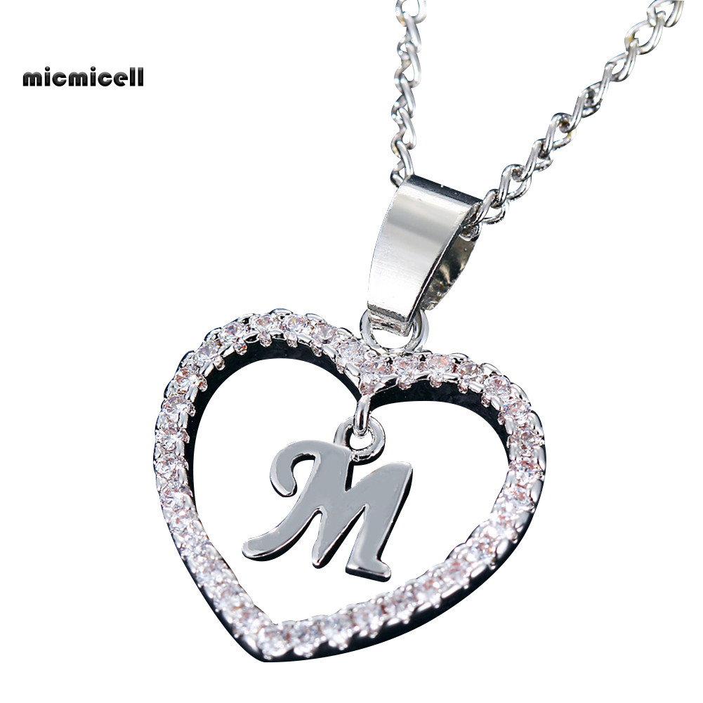 Mặt Dây Chuyền Hình Trái Tim Có Chữ Cái A đến Z, Viền Cubic Zirconia - Vòng Cổ Cho Nữ