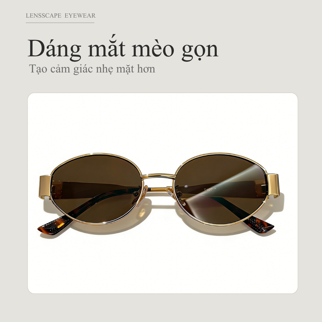 LENSSCAPE-Kính mát oval phân cực gọng kim loại | Tròng UV400 Cat.3 | Phù hợp đi nắng, dạo phố & chụp ảnh hằng ngày