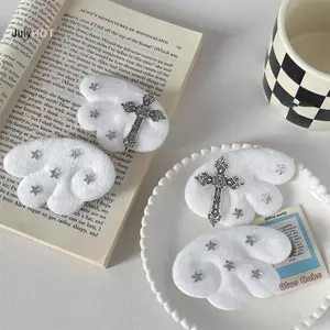 Kẹp Tóc Đôi Cánh Thiên Thần Gothic Trắng Phong Cách Y2K, Phụ Kiện Tóc Xu Hướng Subculture