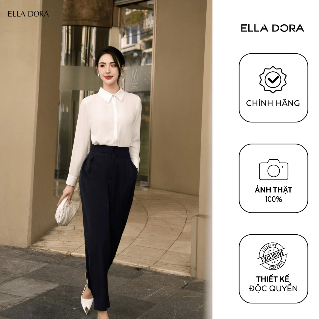 Áo sơ mi nữ ELLA DORA lụa trắng form suông tay dài thanh lịch sang trọng phong cách công sở [SM73]