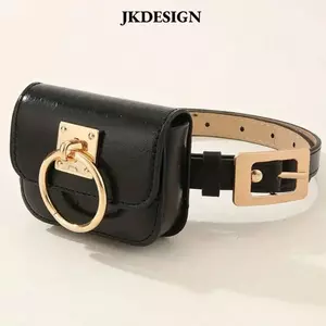 JKDESIGN Gothic Fanny Packs, Ví thắt lưng du lịch Punk Vuông Trái tim nữ Túi thắt lưng cổ điển, Dây thắt lưng kim loại bằng da PU màu đen phong cách Y2K