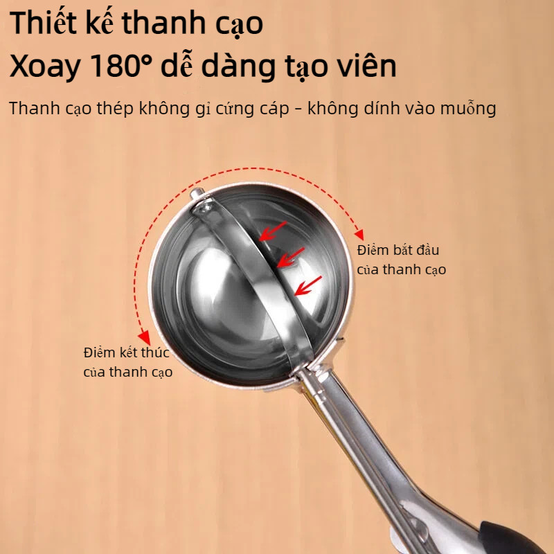 Muỗng múc kem Inox 304 – tay cầm bọc silicon, đa năng múc kem, hoa quả, thịt viên,tiện dụng nhà bếp