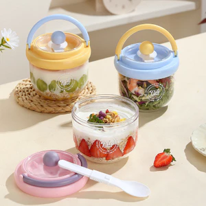Cốc sữa chua nắp kèm thìa, dùng cho salad yến mạch/trái cây, tiện mang đi làm