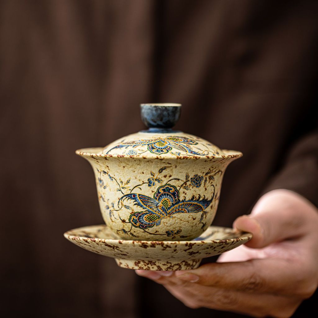 Bộ trà cao cấp cổ điển Trung Quốc Flint Red Sancai Tea Bowl Kung Fu Tea Set