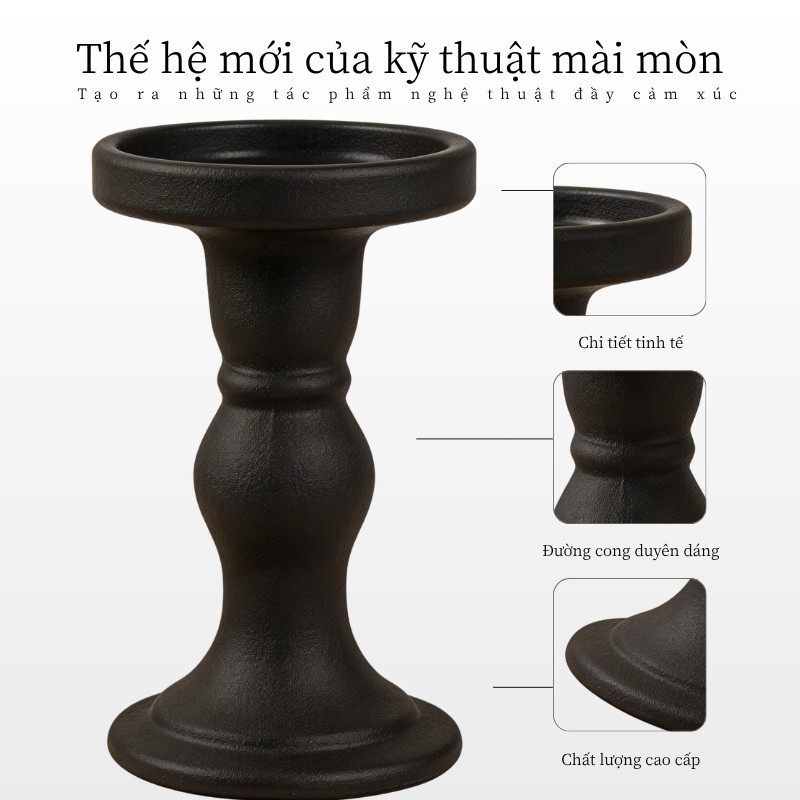 Chân nến cột La Mã phong cách retro, giá đỡ nến thủy tinh đen sang trọng, decor bàn tiệc đám cưới, trang trí nhà cao cấp