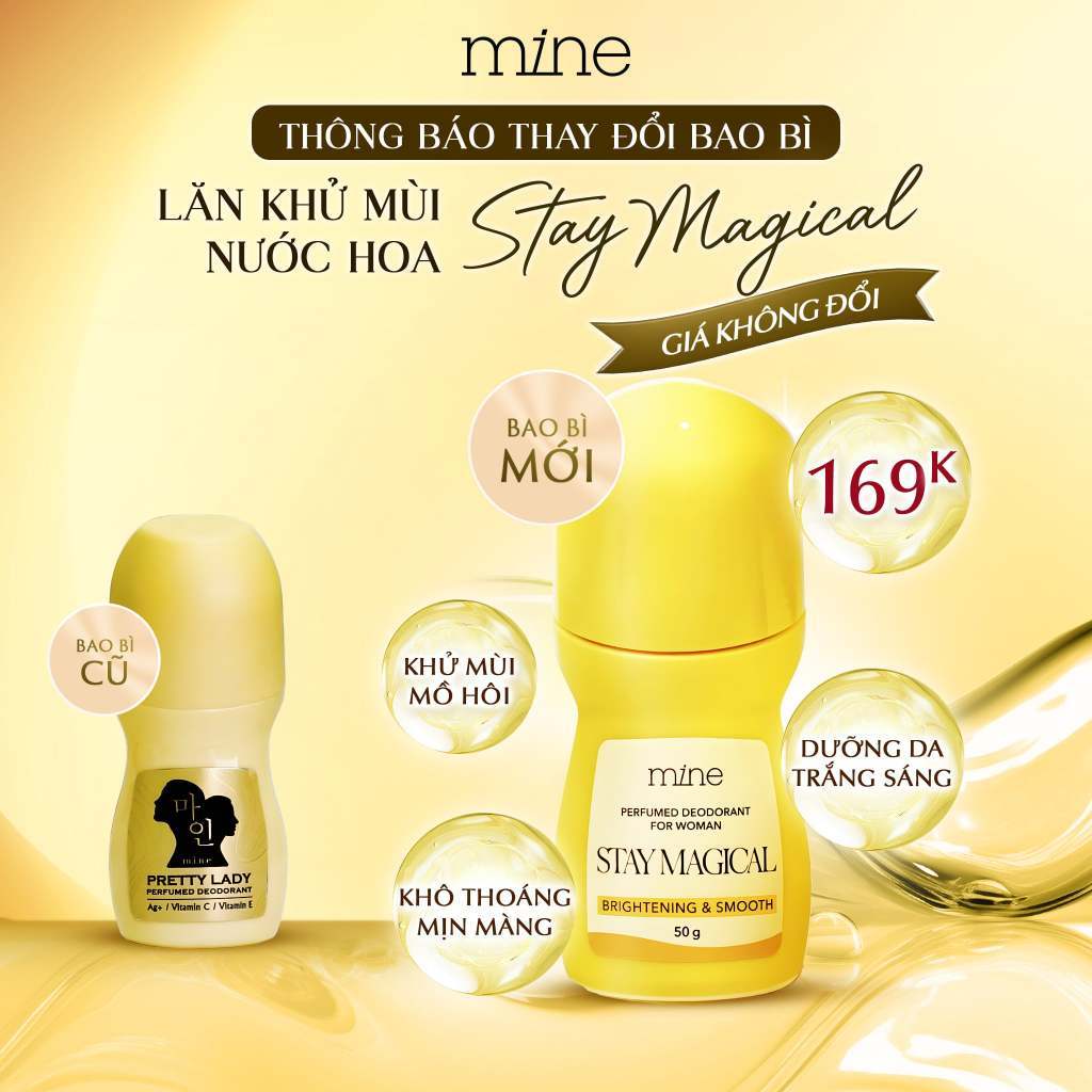 Lăn Khử Mùi Nữ Hương Nước Hoa Mine Dưỡng Trắng Sáng Da Niacinamide, Thơm Lâu Khử Mùi 50G