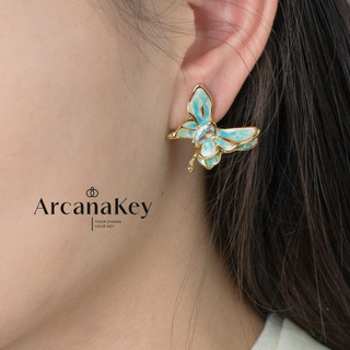 Bông tai bướm cổ điển ArcanaKey - Hoàn thiện men nhỏ giọt, thiết kế thanh lịch bất đối xứng
