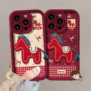 Năm Mới Màu Đỏ 3D Thêu Pony Vỏ Cho OPPO A60 A40 A3X A3 A76 A96 A38 A18 A36 A78 A79 A98 A17K A15S A58 A58X A57s A77s 5G 4G Kẹo Nơ Dễ Thương Vỏ Điện Thoại Mềm Có Dây Buộc