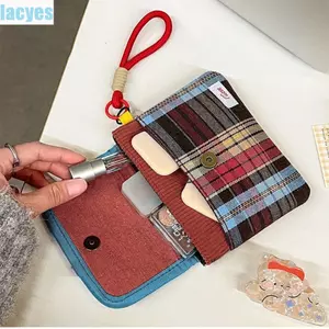 Túi đựng mỹ phẩm Mini LACYES, Túi đựng khăn ăn vệ sinh vải nhung dung tích lớn, Túi trang điểm ngọt ngào Phong cách Hàn Quốc Vải Cotton họa tiết lưới Ví sinh viên