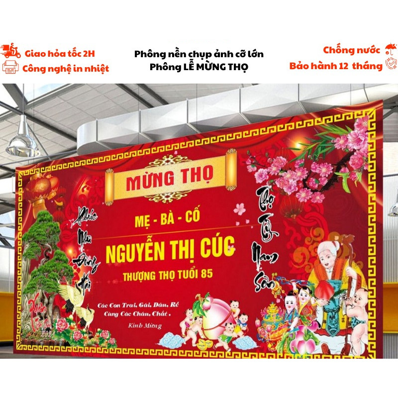 Phông nền chụp ảnh LỄ MỪNG THỌ cỡ lớn, nhiều kích thước chất liệu bạt Hiflex ngoài trời - in bạt