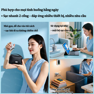 Củ sạc nhanh GaN 65W PD USB-A + Type-C kèm cáp 4 trong 1 cho iPhone 11 12 13 14 15 16 17 Honor OPPO Vivo Xiaomi Samsung